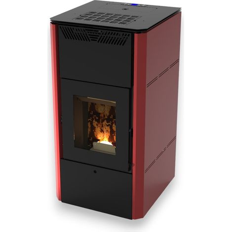 Stufa a pellet 61x62xH119 cm con autonomia max 30h bordeaux (1/5)