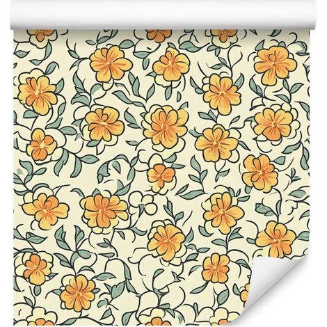 Beige-, cremefarbene und goldene Blumentapete für Wohn- und Schlafzimmer, 50 x 1000 cm (1/5)