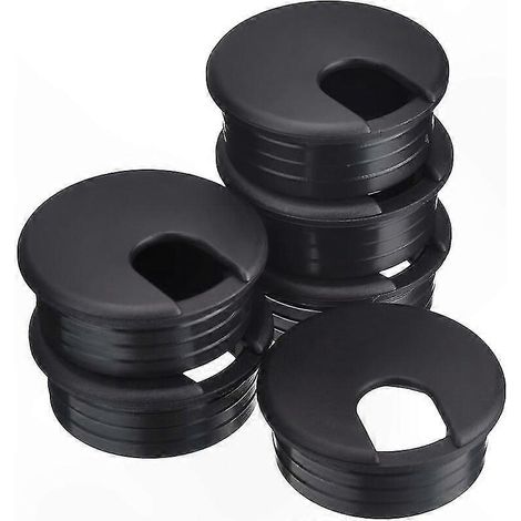 Lot de 6 caches de trou de câble 45mm noir en plastique pour gestion des fils de bureau, passe-fils rond, habillage discret et pratique. (1/5)