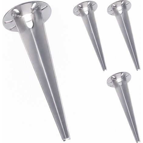 Relaxdays Ground Pegs for Garden Lights, Set of 4, Anchors with Cable Outlet, 30 cm, Stainless Steel, Silver (1/5)