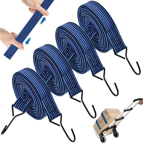 4x Spanngummi mit Haken, 1m Flach Expander für Gepäck, Fahrrad, Motorrad