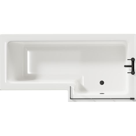 Wholesale Domestic Loire 1700mm Right Hand L Shaped Shower Bath with Matt Black Bath Screen and Olive Green Front and End Bath Panels (1/5)