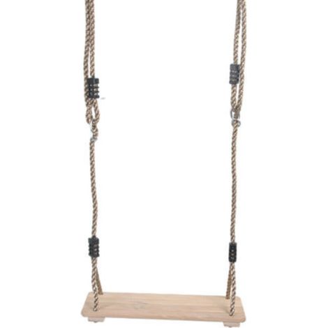 Columpio infantil de madera maciza de pino – 40 x 16 cm, carga máxima 60 kg, cuerdas ajustables de 120 a 210 cm, montaje rápido.