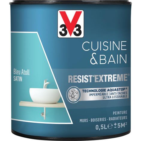 Peinture multi-supports monocouche Cuisine & Bain Resist'Extrême® V33 Bleu Atoll satin 0,5L