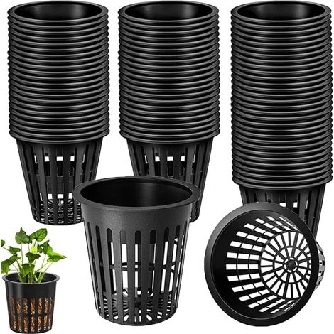 Pot Hydroponique Panier Hydroponie 8cm Paniers de Plantation Bassin en Plastique de Tasse de Maille Noir pour Jardin Hydroponique Plantation (1/5)