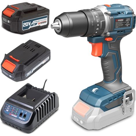 Perceuse visseuse percussion 20V 50Nm avec moteur brushless livrée avec 1 batterie 2Ah, 1 batterie 4Ah et un chargeur rapide. (1/4)