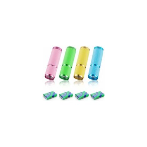 4-teiliges Mini-Taschenlampen-Set, LED-Taschenlampe, Kindertaschenlampe mit fluoreszierendem Griff für Camping, Lesen, Spazierengehen, Wandern und Arbeit. Inklusive 12 Batterien.