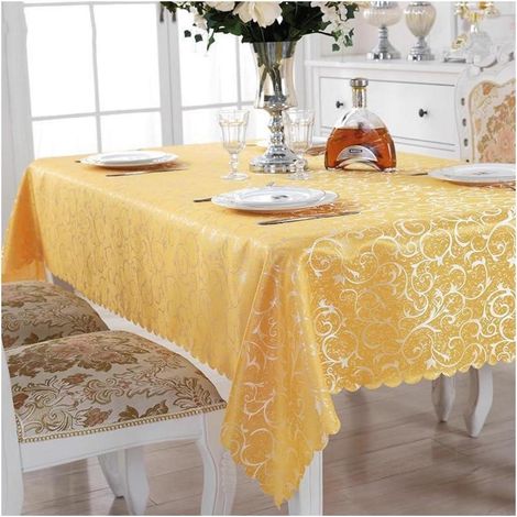 Nappe rectangulaire en jacquard Jaune 140x240 cm, facile d'entretien, pour la maison et la restauration