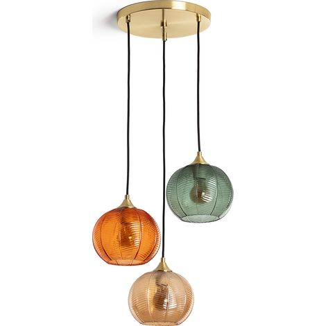 Ledkia – Suspension en verre tri Klimt multicolore – Abat-jour sphérique – Douille E27 pour 3 ampoules – Finitions de qualité supérieure
