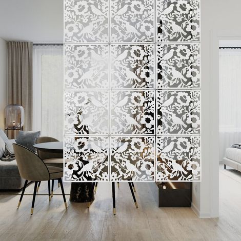 12 panneaux de paravent, paravent blanc avec motif d'oiseaux volants, 40 x 40 cm, paravent suspendu pour séparer les espaces, idéal pour la décoration de pièces ou d'hôtels. (1/5)