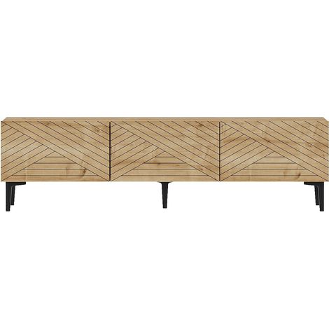 Meuble TV 3 portes basculantes façades motif chevron MATEO