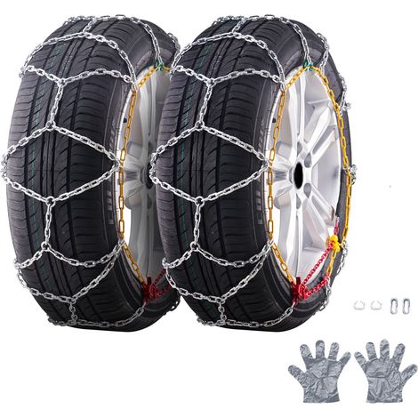 Mophorn Chaînes de neige, Chaînes de traction de pneus d'urgence, 2 pièces de chaînes de câble pour voitures, SUV, pick-ups, camions, Argent, Chaînes de pneus d'hiver durables pour neige et glace (1/5)
