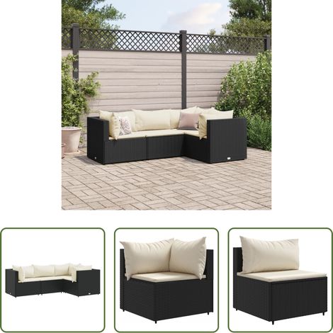 vidaXL Rattanmöbel - 4-tlg. Garten-Lounge-Set mit Kissen Schwarz Poly Rattan (1/5)