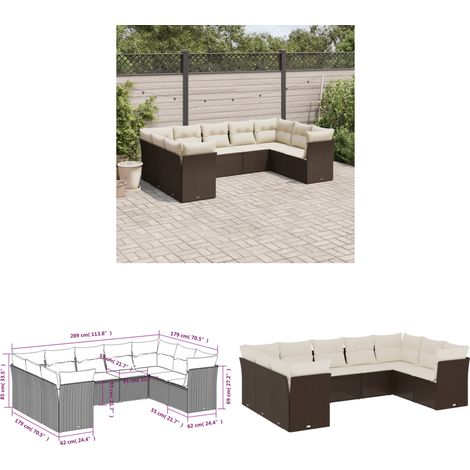 9-tlg. Garten-Sofagarnitur mit Kissen Braun Poly Rattan - Gartensofas - Outdoor Möbel - Lounge Set - Rattan Sofa - Gartenlounge - Home & Living (1/3)