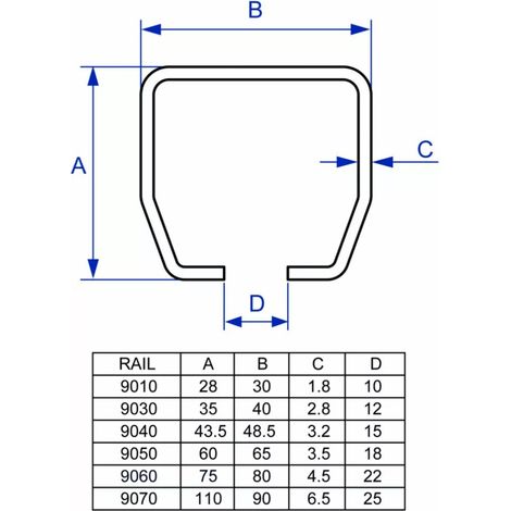 RAIL 43,5X48,5 GALVANISE 6M 9040