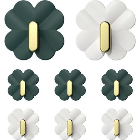 Lot de 8 crochets muraux autocollants, sans perçage, décoratifs et adhésives. Crochets de rangement pour salle de bain, finition gelcoat. (1/5)