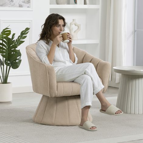 Fauteuil pivotant 360° ergonomique avec assise/dossier confortables, accoudoirs enveloppants, piètement stable – bureau, salon, télétravail. Kaki (1/4)