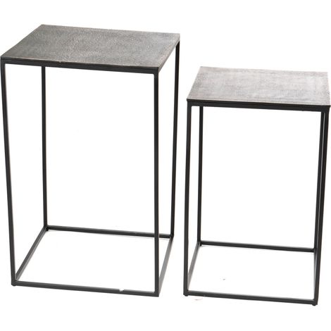 Amadeus - Lot de 2 sellettes carrées en aluminium argenté H70 cm (1/2)