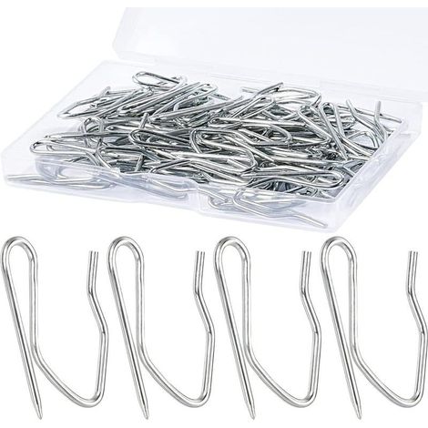 Crochets de rideaux, 60 pièces 1,26 pouces, épingles et crochets en métal pour rideaux de douche, porte, fenêtre, argent et blanc (1/5)