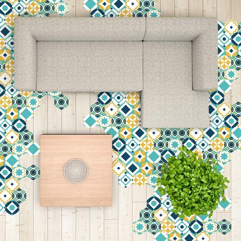 Sticker Carreaux de Ciment pour Sol - Azulejos avec Protection en Plastique Anti-Dérapant  Stickers Adhésifs Carrelages Hexagones Résistant à l'eau - 10 Pièces de 30x26 cm (1/5)
