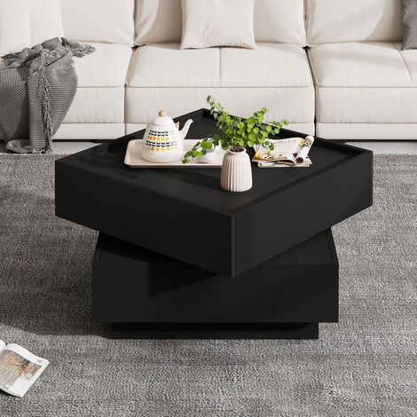 Mesa baja giratoria 360° con 2 cajones, almacenaje, 60 x 60 x 38 cm, negra DESVIAE (1/5)