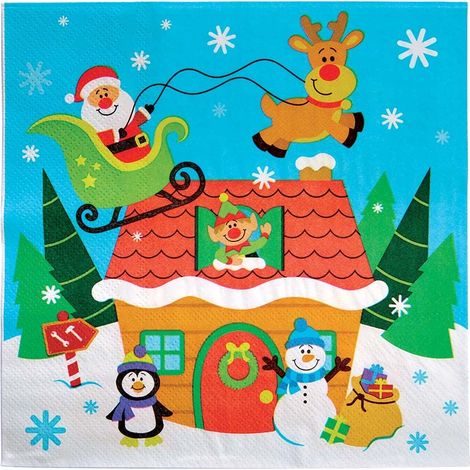 Serviette Table Enfant motif Personnages de Noël - Lot de 20, Decoration de Table Noel (FX310) (1/5)