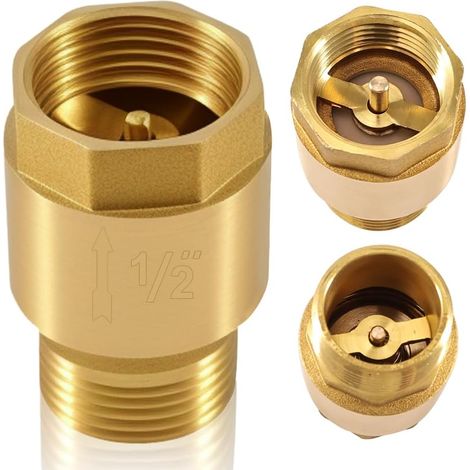 Clapet anti-retour en laiton 1/2" AG x 1/2" IG, DN15 Clapet anti-retour avec filetage intérieur et filetage extérieur, 1/2" Clapet anti-retour vertical en laiton pour pompe, jardin (1/5)