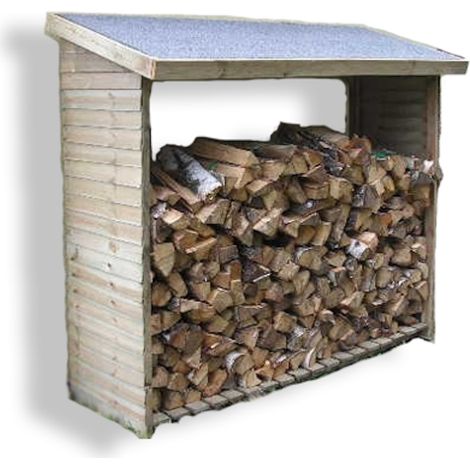 Habrita – Abri range-bûches mural autoclave 2 stères – Structure en bois traité – Dimensions 1,88 x 0,86 x 1,87 m – Toit bitumé inclus (1/10)