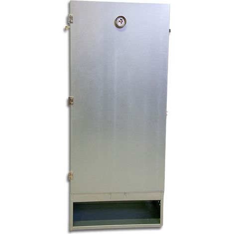 Fumoir 4 niveaux en tôle galvanisée 110 cm – Porte à ouverture 270° – Clapet d'aération réglable – Pour fumage à chaud et à froid – Ukal