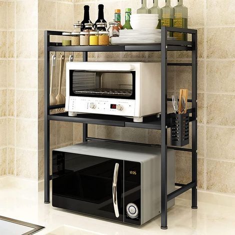 - Ripiano per microonde - Griglia estensibile - Acciaio al carbonio - Per forno e spezie - Nero - 40x64x36,5x78cm (1/5)