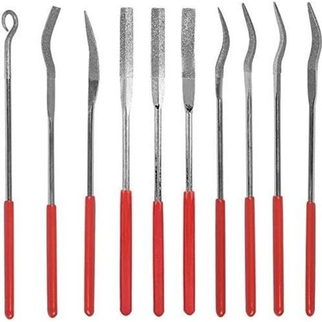 RHG 10 Pcs Assortis Mini Lime Diamant Ensemble Aiguille Plate Carrée Forme Ronde Fichiers Riffler pour Bijoutiers En Métal Verre Sculpture Sur Bois Artisanat 3x140mm (1/5)