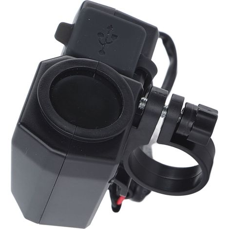 Universelles Motorradladegerät mit zwei USB-Anschlüssen, digitaler Spannungs- und Temperaturanzeige, kompatibel mit Elektrofahrzeugen (12-24V DC, 5V, 3,4A). (1/4)