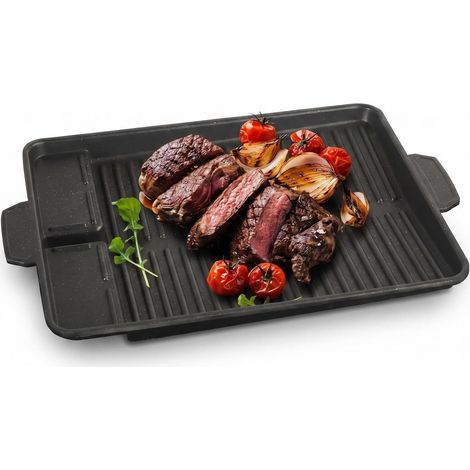 Plaque de cuisson rectangulaire - 37 x 26 cm - En aluminium - Avec revêtement anti-adhésif - Pour l'intérieur et l'extérieur (1/5)