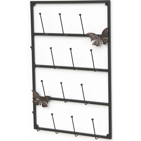 DanDiBo Tassenhalter Wand Schwarz Metall 60 cm 93850 Tassenhaken Küche Vintage Antik Becherhalter Tassenständer Tassenregal Wandmontage