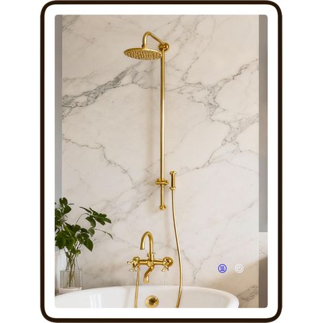 Miroir de salle de bain LED, antibuée, miroir de maquillage à intensité variable avec éclairage, 80 x 60 cm, cadre noir