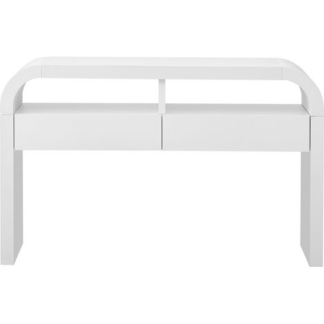 Mesa consola moderna blanca de MDF con 2 cajones y balda abierta para recibidor 120 x 35,5 x 76,5 cm (1/5)