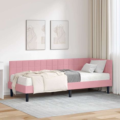 Eckbettgestell mit Matratze mit Kopfteil 2 pcs Grau Samt