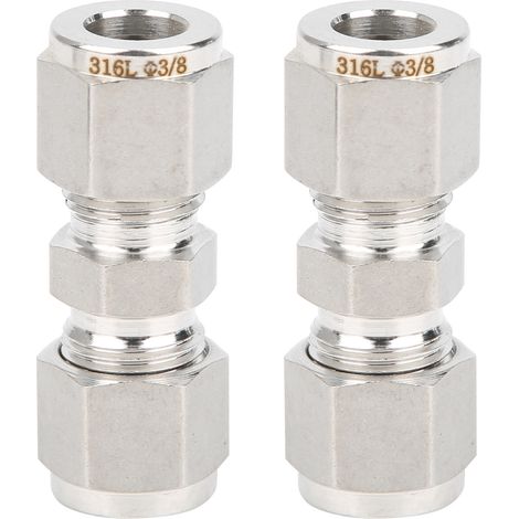 Raccord de Compression en acier inoxydable 316, adaptateur de Tube droit à double virole pour tuyau (Ф3/8), 2 pièces (1/5)