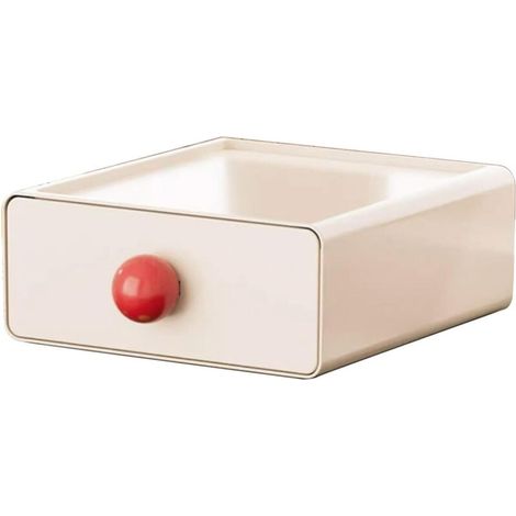 Boîte de rangement à tiroir, boîte de bureau en plastique empilable grande capacité avec tiroir coulissant, adaptée pour ranger papeterie et cosmétiques (Ivoire) (1/5)