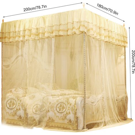 Moustiquaire à bordure en dentelle, dentelle luxueuse, moustiquaire à 3 portes pour une protection optimale contre les moustiques, couleur beige, armature non incluse. (1/5)