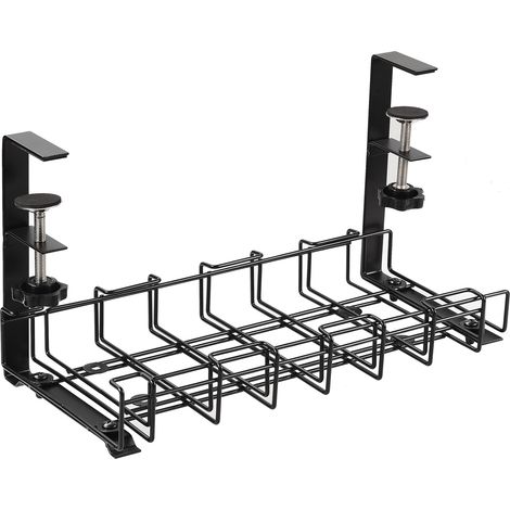 Kabelorganizer für unter den Schreibtisch mit Schnellverschlüssen, belüftetem Gitter, schwarzem Kohlenstoffstahl, ausziehbar von 30 bis 54 cm (1/5)