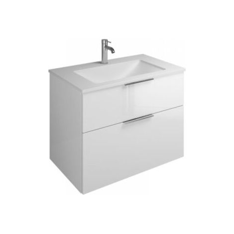 Burgbad Eqio Mineralguss-Waschtisch mit Unterschrank, mit 2 Auszügen und Griffleiste Weiß Hochglanz/Alpinweiss 82 cm Schwarz matt