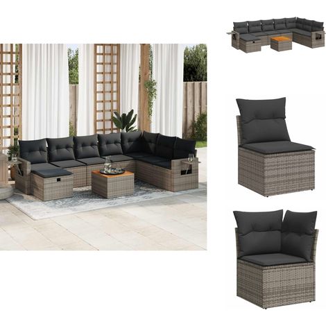 Salon de jardin 9 pcs avec coussins gris résine tressée - Ensemble De Canapés De Jardin - Ensembles De Canapés De Jardin - Ensemble De Canapés D'extérieur - Salon De Jardin (1/5)