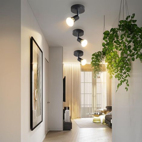 GBLY Plafonnier LED - spot de plafond orientable 1 flamme GU10 lampe de couloir spot industriel orientable 350° spot mural pour cuisine couloir salon,noir,3ER (1/5)