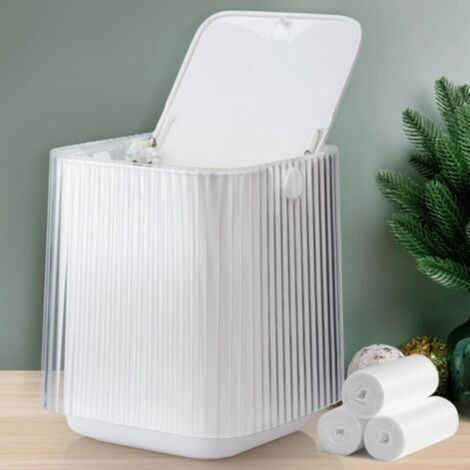 Poubelle de bureau avec couvercle à bouton, petite poubelle pour salle de bain, chambre à coucher, bureau et voiture 14,2 × 17 cm (blanc) (1/5)