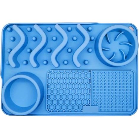Tapis de fouille et de léchage 4 en 1 en silicone pour chien 31 x 21 cm avec base antidérapante couleur bleue (1/4)