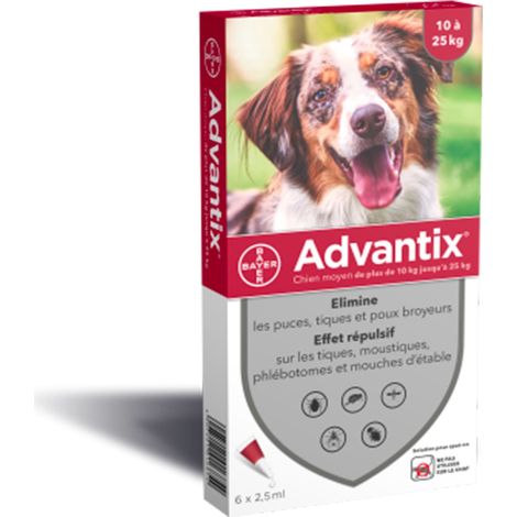 ADVANTIX 6 pipettes antiparasitaires - Pour chien moyen de 10 a 25kg