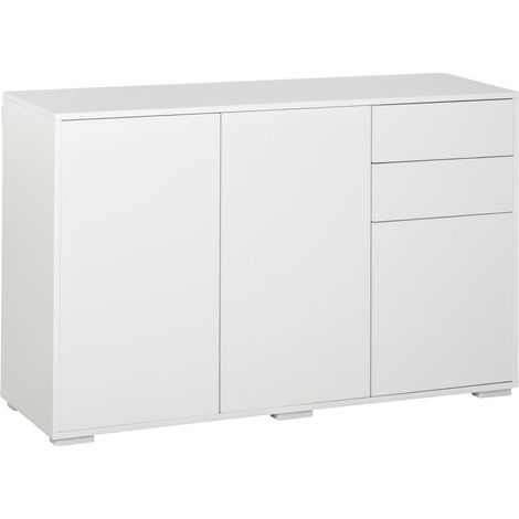Buffet HOMCOM blanc, commode à 2 tiroirs et 3 portes, meuble multifonction, classeur, 117 x 36 x 74 cm