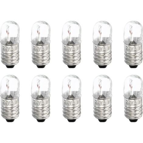 Ampoule E10 Lot de 10 Verre et métal 24 V 5 W Jaune chaud Pour lampes torches et instruments (1/5)