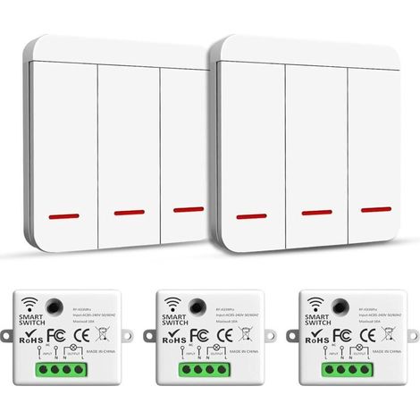 Interrupteur sans fil, émetteur RF, interrupteur de sécurité et récepteur, contrôleur - Interrupteur d'éclairage intelligent 2 200 W/10 A, intérieur 30-50 m, émetteur radio 433 MHz (1/5)
